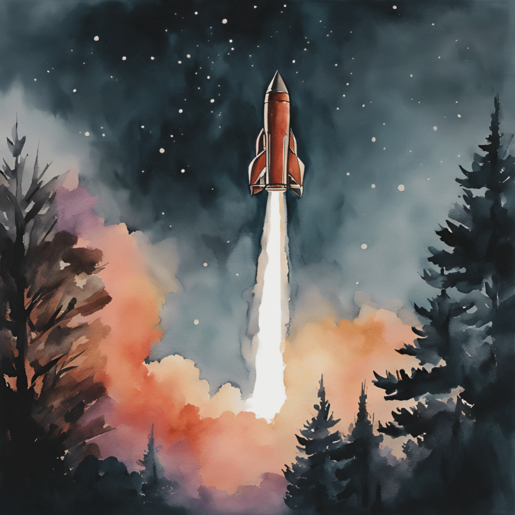 October Sky movie lesson – Rocket launch illustration Illustration of a rocket launch used to introduce the October Sky movie lesson for middle and high school.
