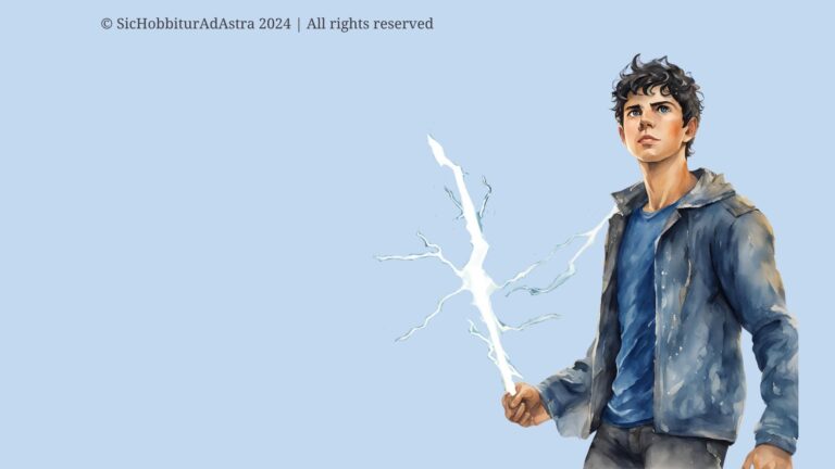 Watercolor painting of Percy Jackson holding a lightning bolt for Percy Jackson activities about Greek mythology