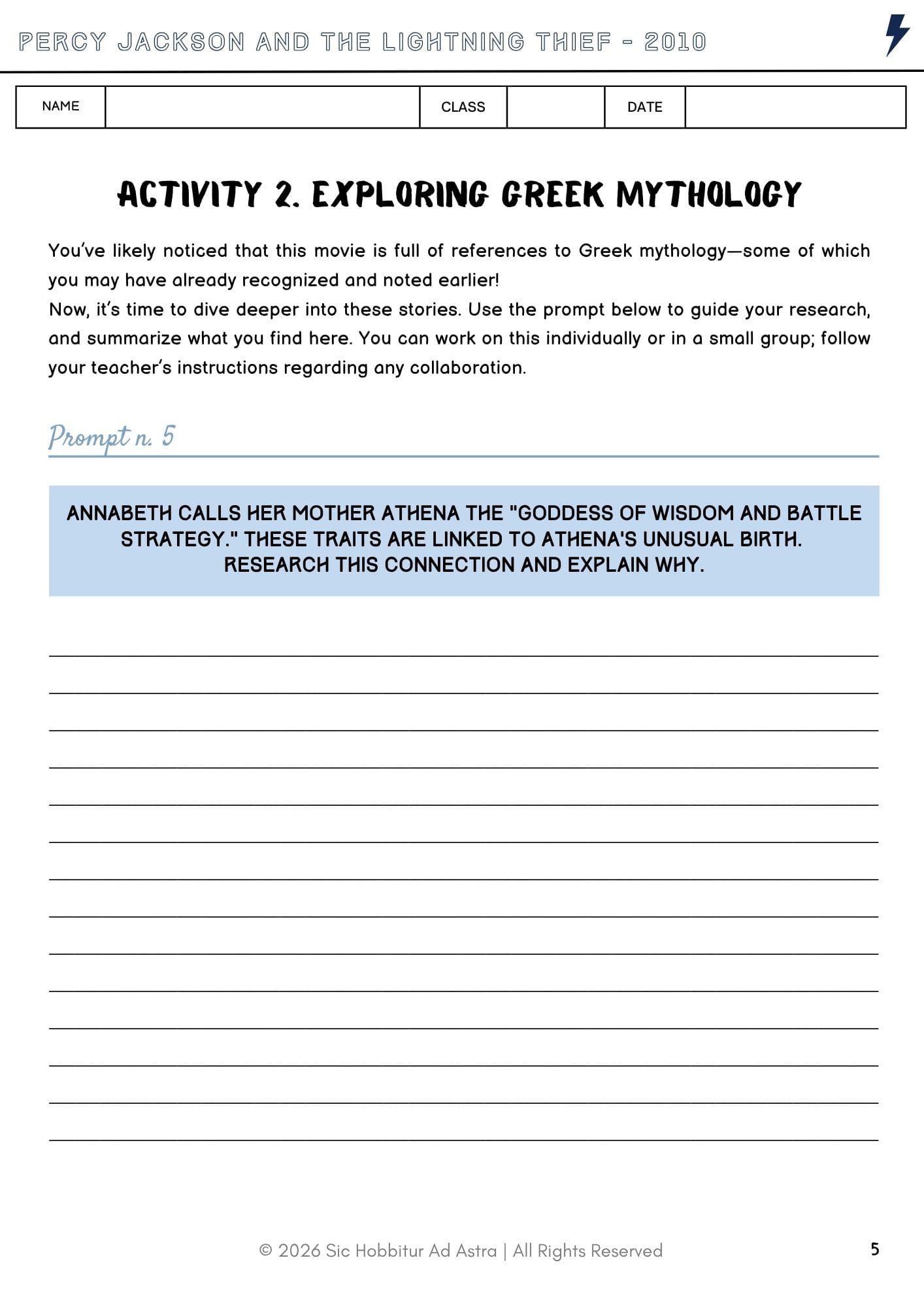 athena-research-greek-mythology Blank research worksheet on Athena's birth and wisdom for a Greek mythology middle school unit