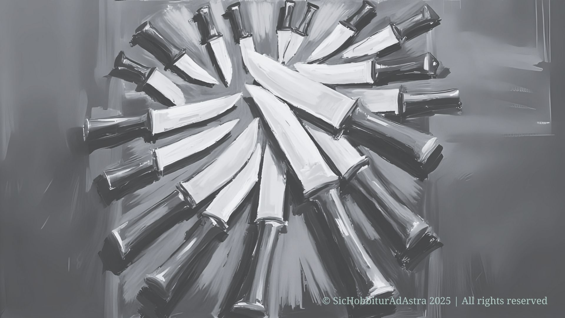 A table with knives pointing at each other, symbolizing suspense and plot twists in mystery writing activities for middle school students.