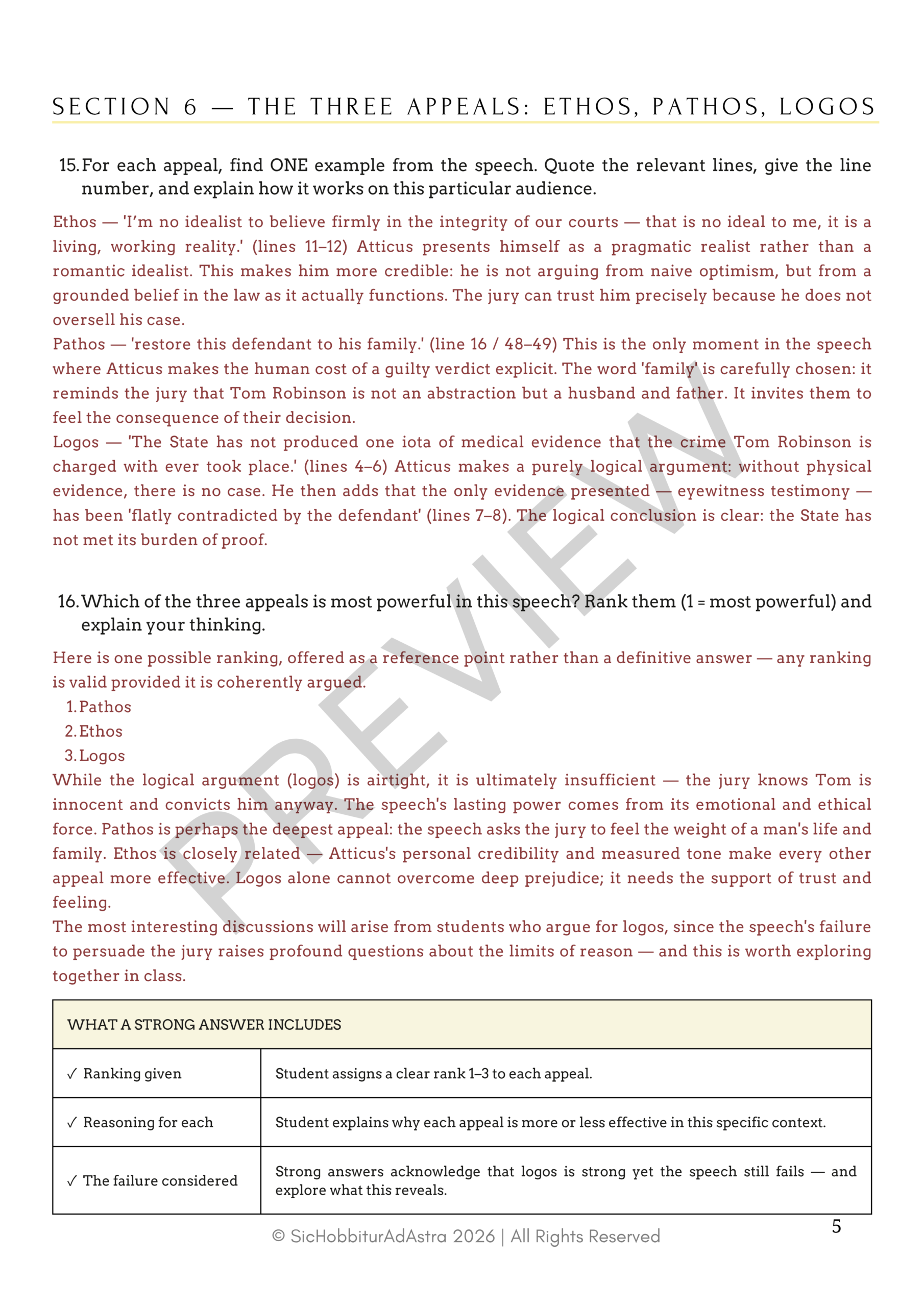 Preview of Atticus Finch closing argument student workbook — scaffolded analysis grades 8-10