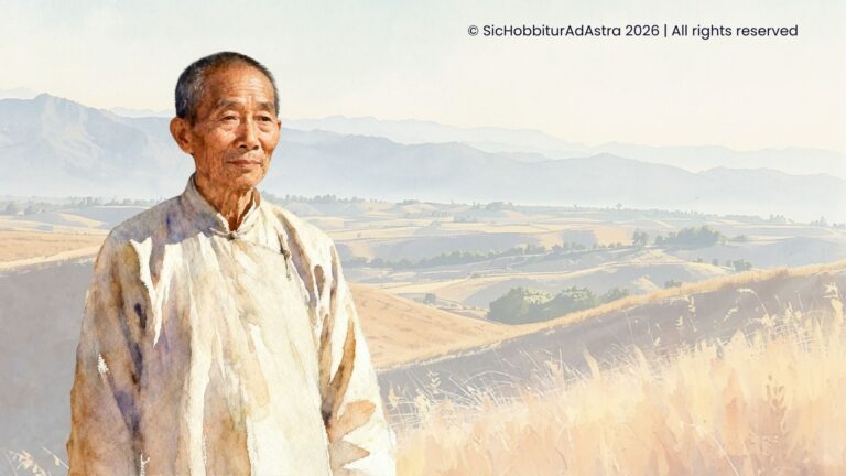 Watercolor illustration of Lee from East of Eden by John Steinbeck, with the Salinas Valley in the background