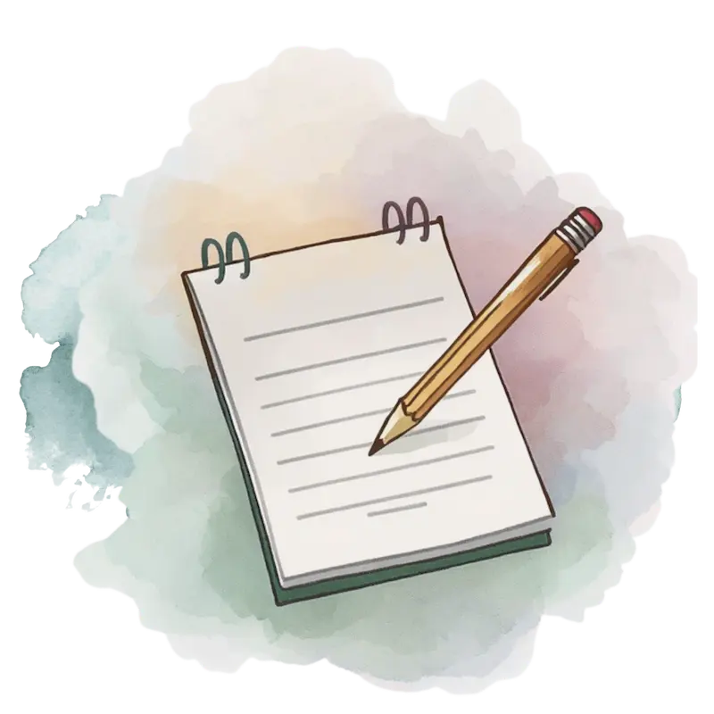 Watercolor illustration of a spiral notebook and pencil, representing ELA teaching resources for middle and high school.