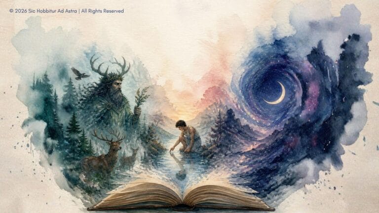 Watercolor of Greek mythological figures rising from the pages of an open book — words from Greek mythology hiding in everyday language.